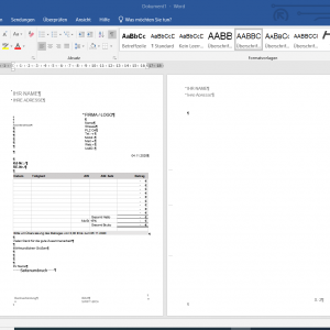 Word Rechnungsvorlage Arial mit MwSt. und integrierter Excel