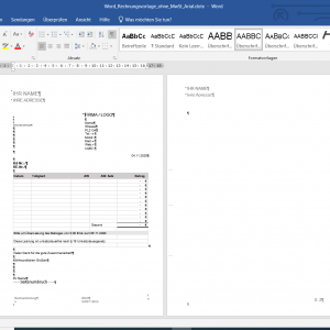 Word Rechnungsvorlage Design ohne MwSt. und integrierter Excel Tabelle